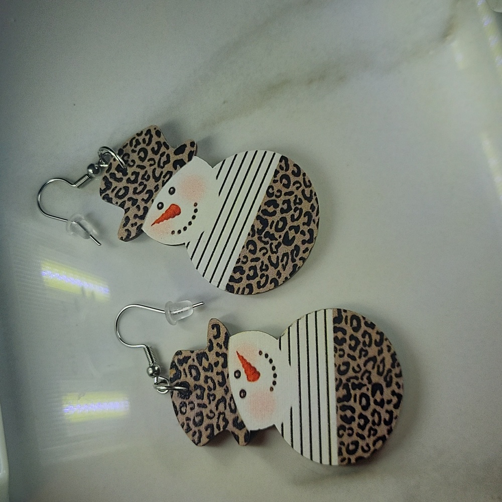 Wooden Snowmen Earrings